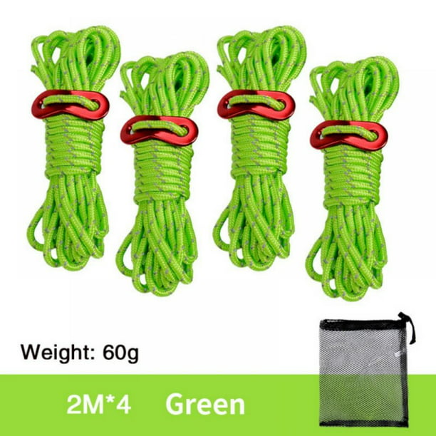 4PCS Reflective Cord Pack High-Visibility Green Reflective Cord Strong Cordage Reflective Tent Rope For Tying Down Tarps High-Strength Tents 